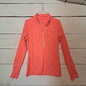 Women's Athleta Bright Orange Striped Jacket W/ Pocket, Thumb Holes Size Small